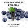 Iget bar plus s3 pod only blueberry mint 10,000 puffs