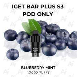 Iget bar plus s3 pod only blueberry mint 10,000 puffs