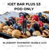Iget bar plus s3 pod only blueberry raspberry bubble gum10,000 puffs