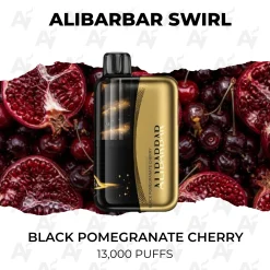Alibarbar Swirl Black Pomegranate Cherry 13000 Puffs gold disposable vape with pomegranates and dark cherries