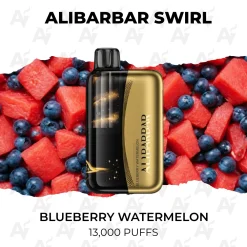 Alibarbar Swirl Blueberry Watermelon 13000 Puffs gold disposable vape with watermelon cubes and blueberries