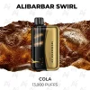 Alibarbar Swirl Cola 13000 Puffs gold disposable vape in front of fizzy cola
