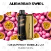 Alibarbar Swirl Passionfruit Bubblegum 13000 Puffs gold disposable vape with passionfruit and pink gumballs