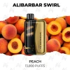 Alibarbar Swirl Peach 13000 Puffs gold disposable vape on ripe peaches and peach halves