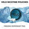 VELO Freezing Peppermint 17mg nicotine pouch can on a bed of ice