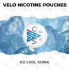 VELO Ice Cool 10.9mg nicotine pouch can on a bed of blue ice