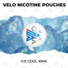 VELO Ice Cool 10mg nicotine pouch can on a bed of blue ice
