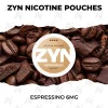 ZYN Espressino 6mg nicotine pouch can on coffee beans and dark chocolate