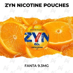 ZYN Fanta Orange 9.3mg nicotine pouch can on fresh orange slices