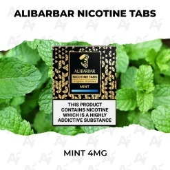 ALIBARBAR Nicotine Tabs Mint 4mg pack of 20 oral nicotine tabs with fresh mint leaves