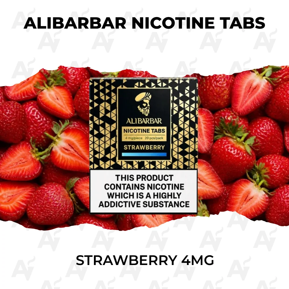 ALIBARBAR Nicotine Tabs Strawberry 4mg pack of 20 oral nicotine tabs with fresh strawberries
